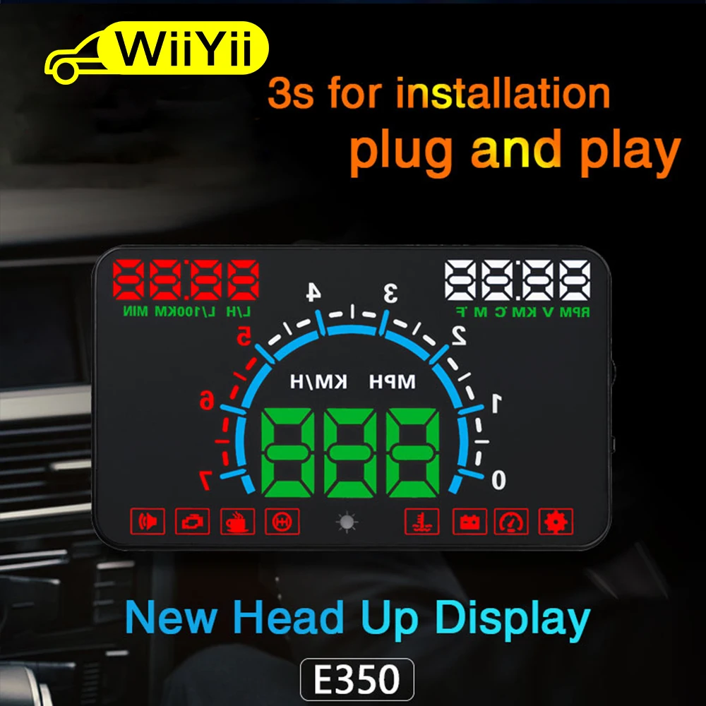 

WIIYII E350 OBD2 II HUD Car Display 5.8 Inch Screen Easy Plug And Play Overspeed Alarm Fuel Consumption display hud projector
