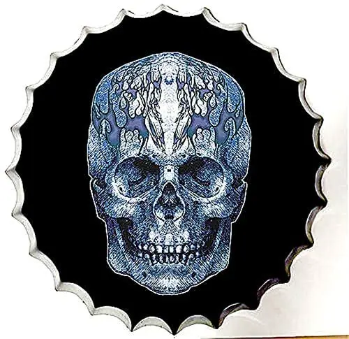 

Retro Sign Cartoon Skull Bottle Caps Retro Metal Tin Sign Diameter 13.8 Inches - Handcrafts Home Decor Bar Plaque Lounge
