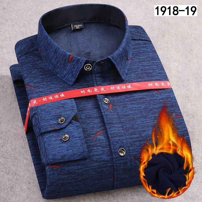 SS-1918-19 Aoliwen новая зимняя теплая рубашка мужская плюс бархатная Толстая двойная бархатная теплая рубашка с принтом клетчатый костюм из тянущейся ткани Рубашка Фланелевая шерсть - Цвет: SS-1918-19