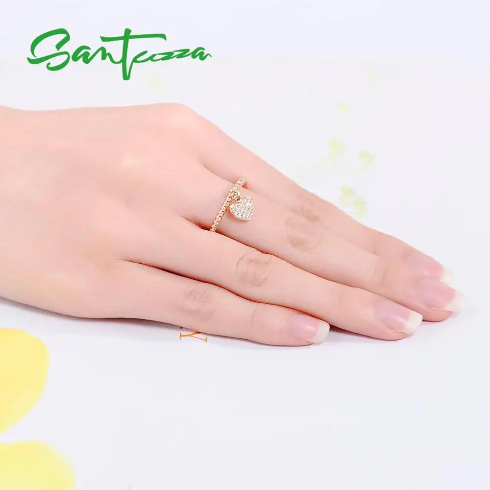 SANTUZZA, серебряное кольцо для женщин, 925 пробы, Серебряное сердце, женские кольца, розовое золото, цвет кубического циркония, набор колец, модное ювелирное изделие