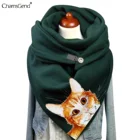 Забавный женский зимний теплый шарф с изображением кота, с застежкой на пуговицы, пашминовый палантин, шарфы с изображением кошек