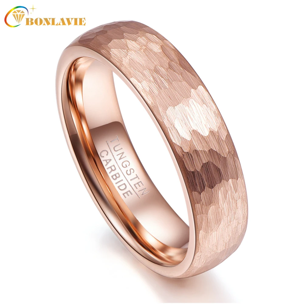

BONLAVIE 6mm Width Men Rings Rose Gold Geometric Figure Tungsten Carbide Anillos Para Hombres Male Fashion Jewelry