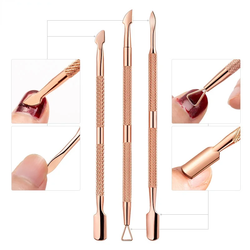

1pc/3pcs Nail Tools Small Steel Push Rose Gold Stainless Steel Double-headed Dead Skin Pusher Nail Polish Remove Picker Manicure