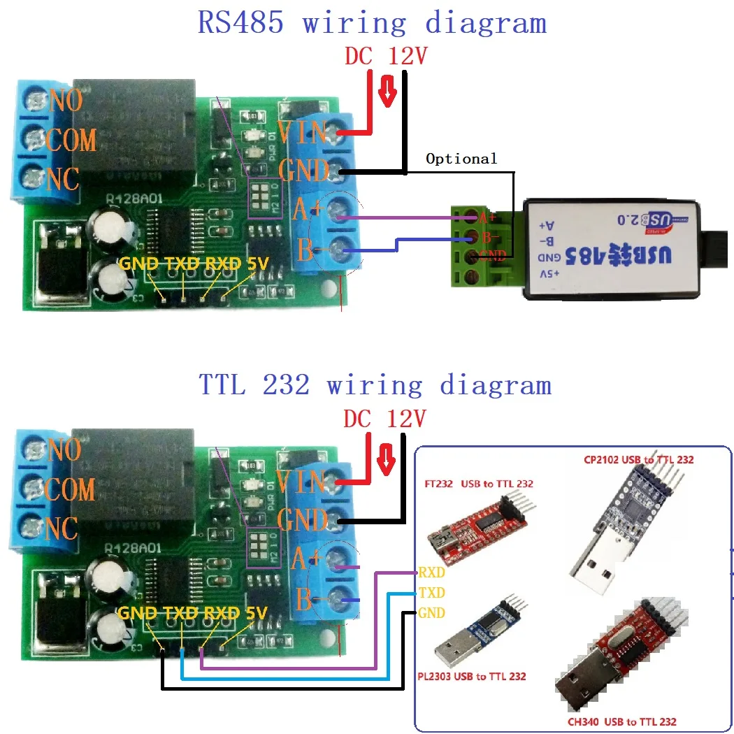 Модуль реле задержки RS485 mini DC 12 В модуль Modbus-Rtu Uart коммутационная плата для камеры
