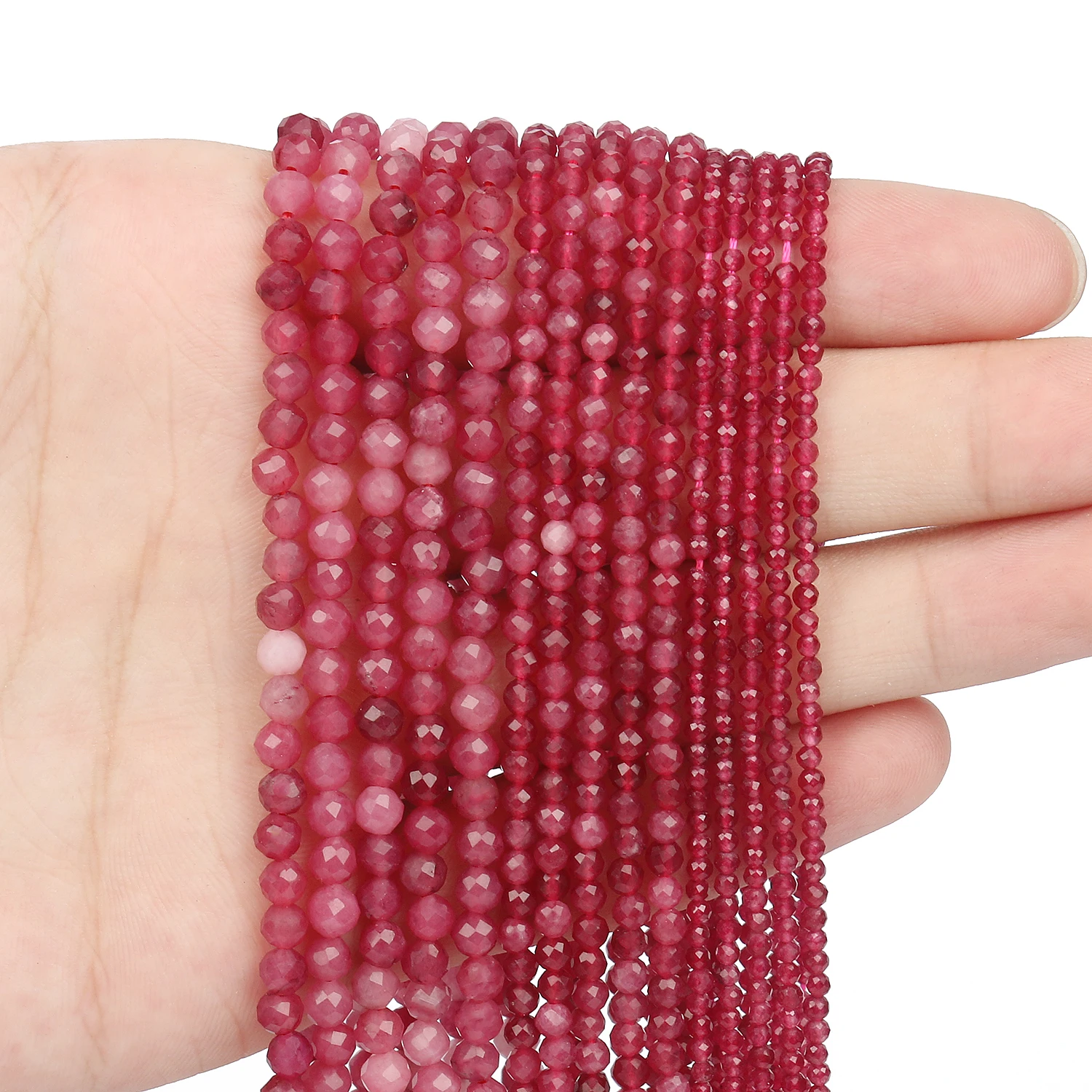 

2 3 4mm Natural Stone Ruby Beads Faceted Loose Tiny Beads for DIY Jewelry Making Bracelet Necklace 15 inches Wholesale