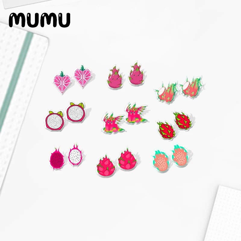 2021 новый розовый (питайя) сережки-гвоздики эпоксидные украшения фрукты смолы