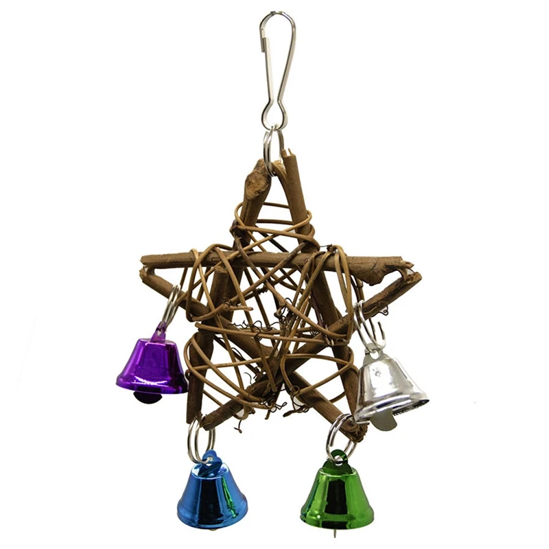 

Bird Natural Rattan Toy Star Shape Anti-biting Natural Handmade Parrot Chewing Toy Bird Bell Toy Pet Funny Training Toys