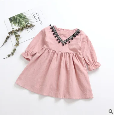 Children's clothing spring and autumn new girls cotton linen long-sleeved dress free shipping | Детская одежда и обувь