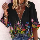 Футболка в стиле Харадзюку, женские топы, Женская Повседневная свободная туника на молнии с принтом и пуговицами, топы, женские футболки