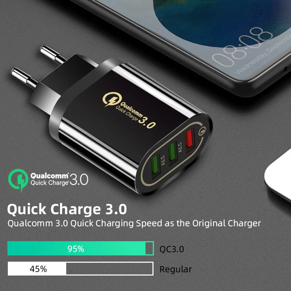 Быстрое зарядное устройство 3 USB зарядное устройство Быстрая зарядка QC3.0 5 V/3A EU/US для iPhone быстрое зарядное устройство Xiaomi портативное зарядное устройство для телефона Зарядка зарядное устройство