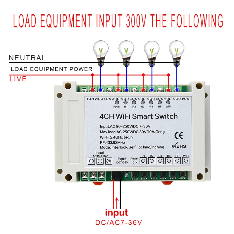 Умный дом eWeLinK 433 МГц 4Gang Беспроводной дистанционный пульт WI-FI переключатель DC12-24V