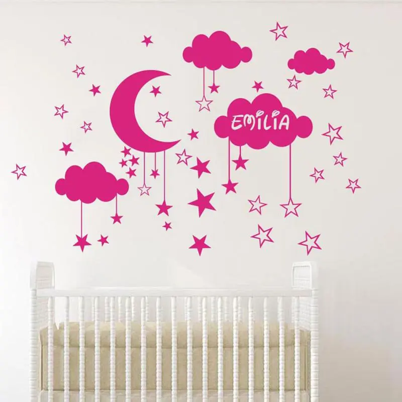 Пользовательское имя Луна Звезда Декор на стену облако мультфильм стикер стены