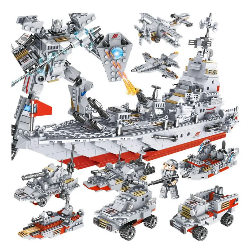1000 + шт WW2 Военная серия строительные блоки армии крейсера современный военный