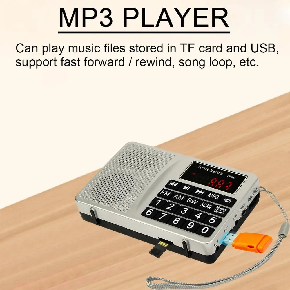 Retekess TR603 AM FM радио коротковолновый транзистор цифровой тюнинговый приемник MP3