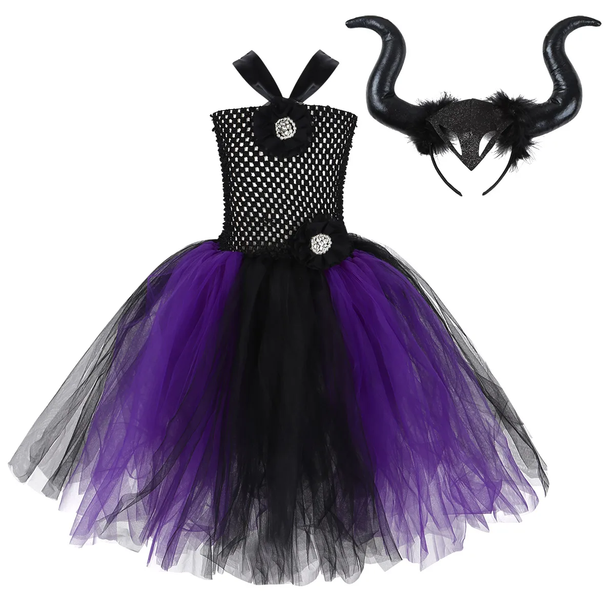 Платье с юбкой пачкой и рожками от злой королевы костюм ведьмы для