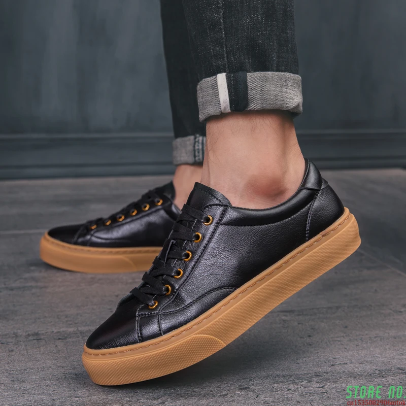 

Men GenuineLeather Shoes Classic Leather Casual Shoes Men Comfortable Breathable Sneakers Men Fashion Lace Up Non-Slip Flats C4