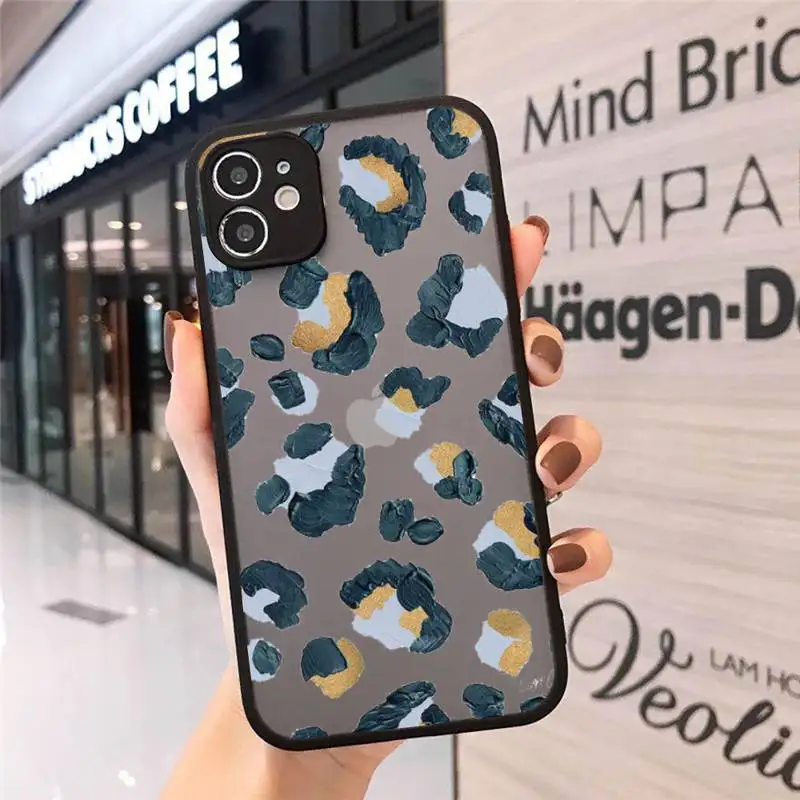

Leopard Print Phone Case Matte Transparent for iPhone 7 8 11 12 s mini pro X XS XR MAX Plus cover funda