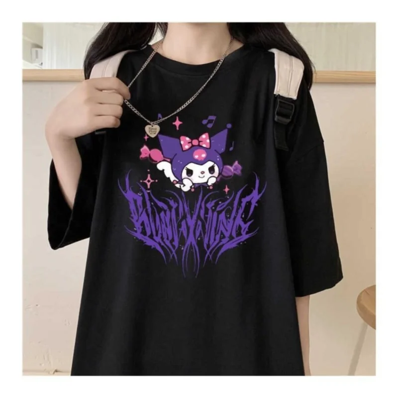 

Unisex Harajuku Kuromi Gotik T-shirt Fashion Cotton O Neck Top Female TShirt on Street Trend 2021 New Summer Y2k Shirt Fashion