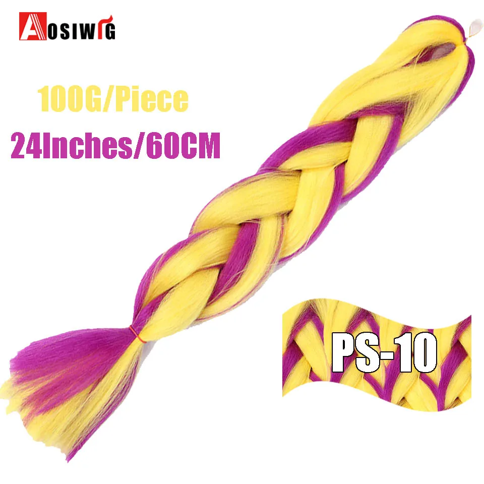 AOSIWIG, длинные плетеные волосы, 24 дюйма, огромные косички, 100 г/шт., синтетические, термостойкие, вязанные крючком, розовые, голубые, серые волосы для наращивания, африканские - Цвет: P1B/27