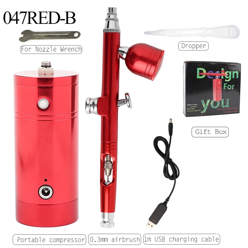 047 RED-B Onnfang Портативный Аэрограф беспроводной компрессор живопись Spary пистолет макияж искусство тело Торт Модель автомобиля разлива воды распылитель аэрограф - Цвет: 047 RED-B