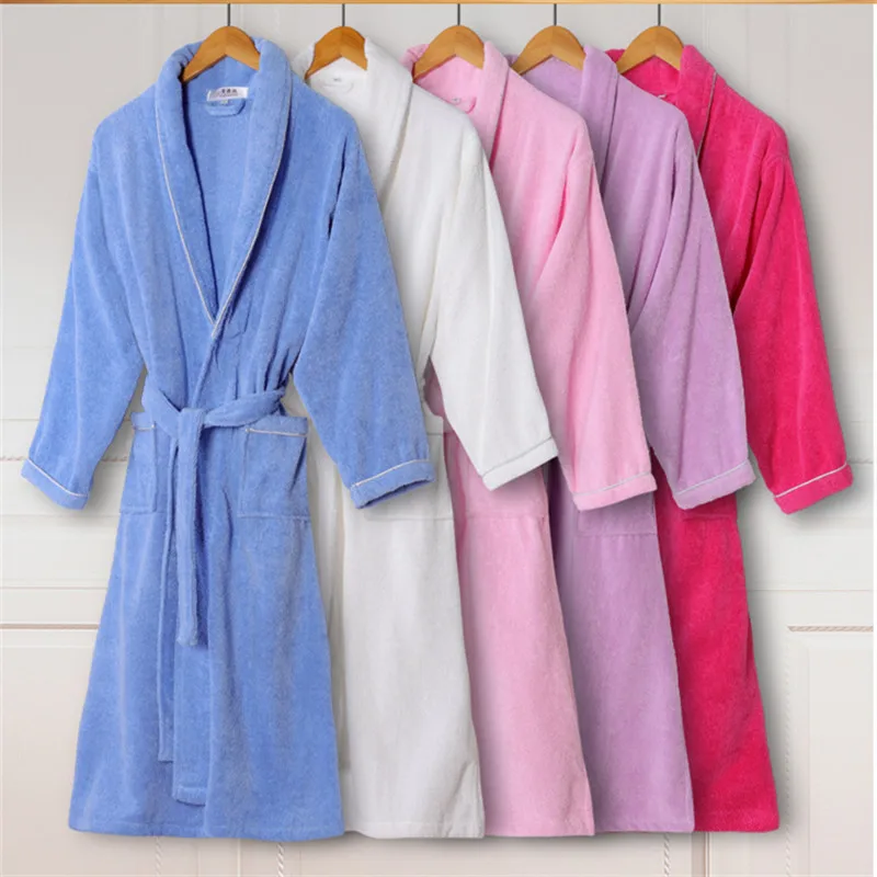 

Lovers 100% Cotton Terry Bathrobe Men Women Solid Towel Sleepwear Long Bath Robe Kimono Femme Dressing Gown Bridesmaid Robes