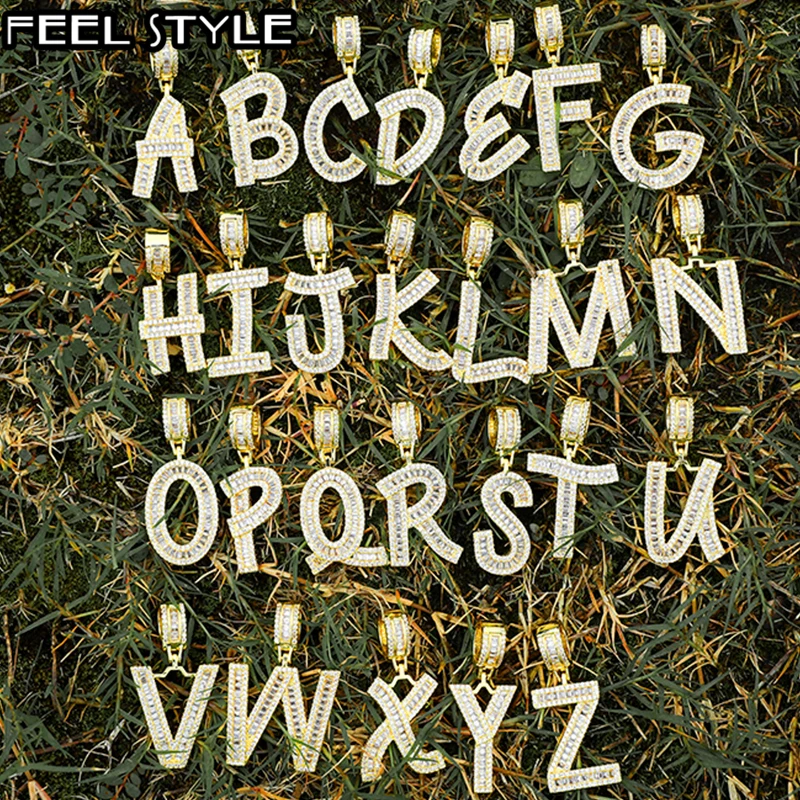 Хип хоп багет буквы CZ заказное имя ожерелья и кулон Bling кубический цирконий для