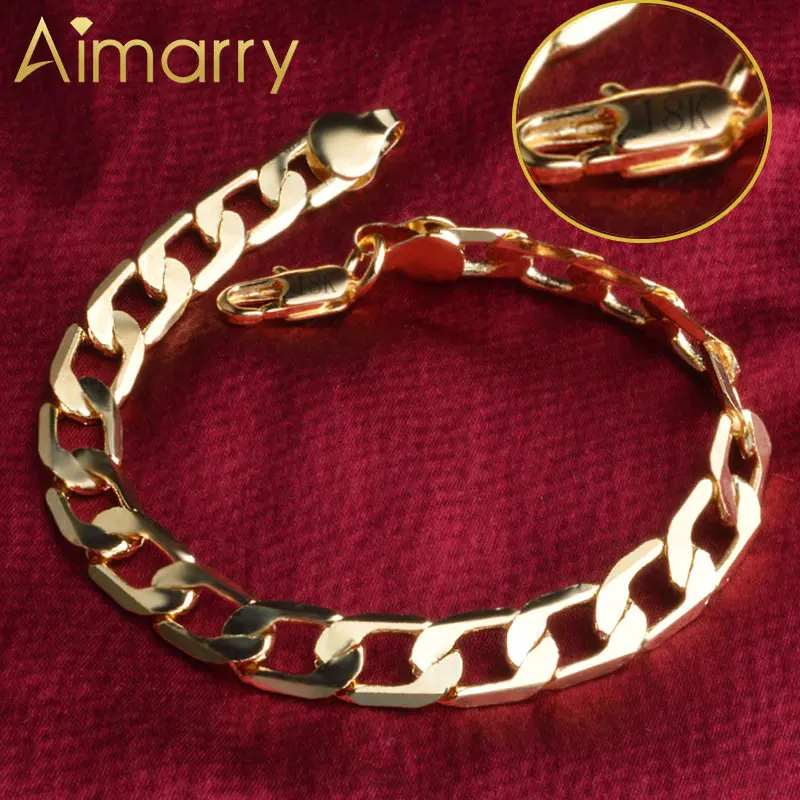 

Aimarry 925 Sterling Silver 18K Gold 8MM Flat Sideways Chain Bracelet For Women Men Engagement Wedding Gift Fashion Jewelry