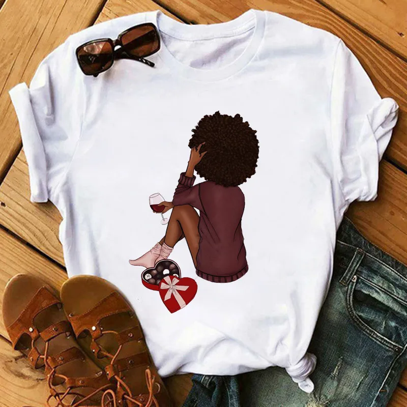 

Poppin Mom T Shirt vogue T Shirt Women Black African Curly Hair girl Printed Tshirt Female T-shirt Tops Femme Harajuku Clothes