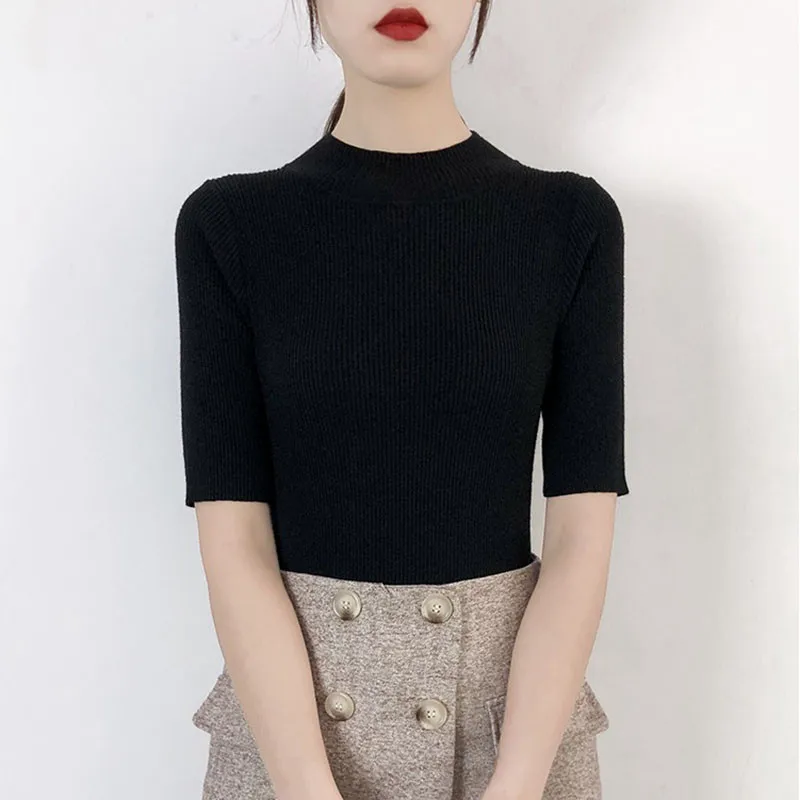 

Women's Sweaters Knitted Shirts Half Turtleneck Knit Sweater Pullover 2020 Spring Autumn Bottoming Women Summer Shirt Top