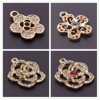 rhinestone flower charms for jewelry making supplies 5pcslot gold silver color crystal pendants women girl accessories handmade