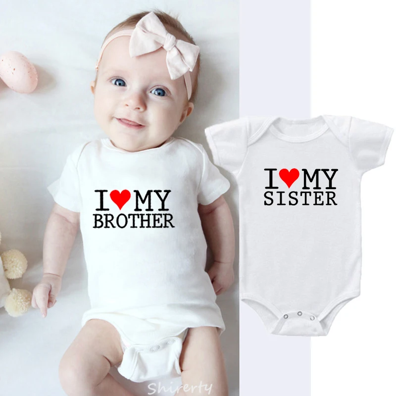 Twin одежда футболки с надписью I Love My Sister брат новорожденный короткий рукав хлопок
