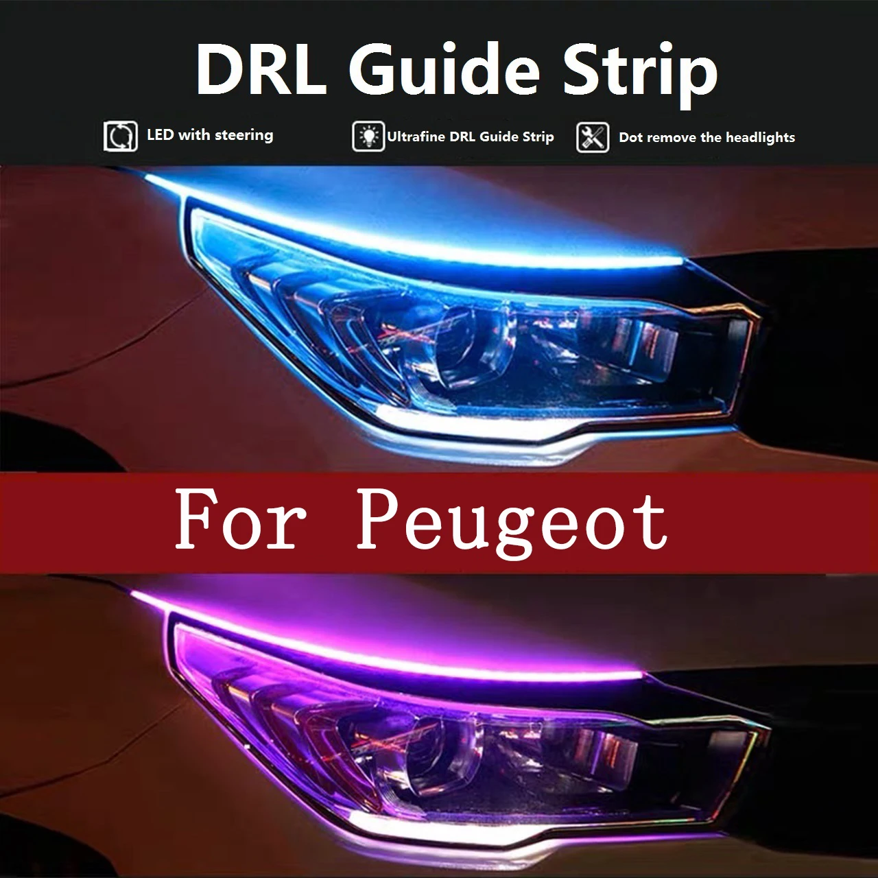 

2pcs LED DRL Daytime Running Lamp Strips 12V For Peugeot 205 206 207 208 3008 301 305 306 308 309 4007 405 406 407 508 605