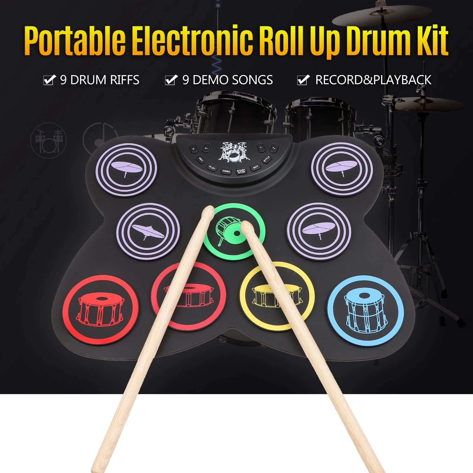 

Портативный рулонный барабан, силиконовый рулон, электронный барабан, рулонный барабан, наборы портативных барабанов для начинающих