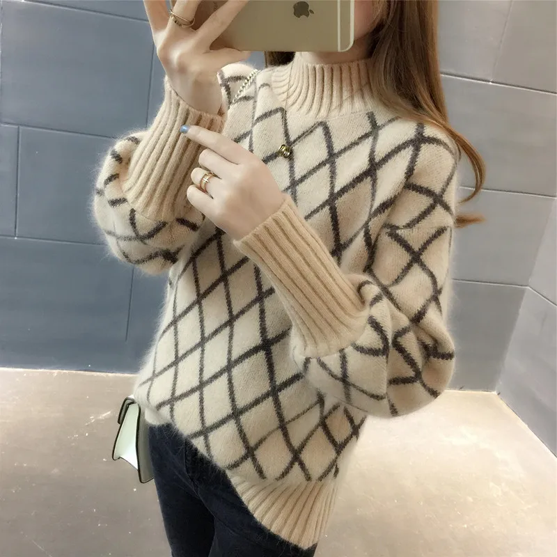 Новинка 2020 Женский вязаный свитер с высоким воротом на осень и зиму