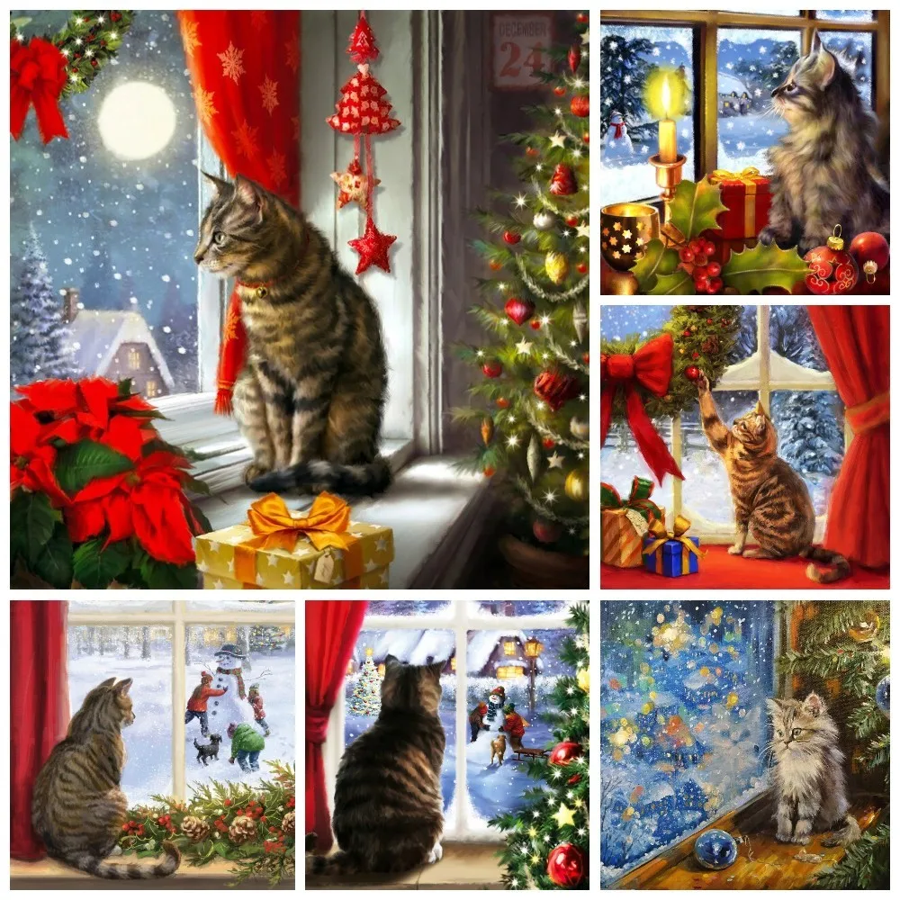 

MomoArt, бриллиантовая мозаика в виде кошки, квадратная картина на рождественскую елку, картина Стразы, домашний декор