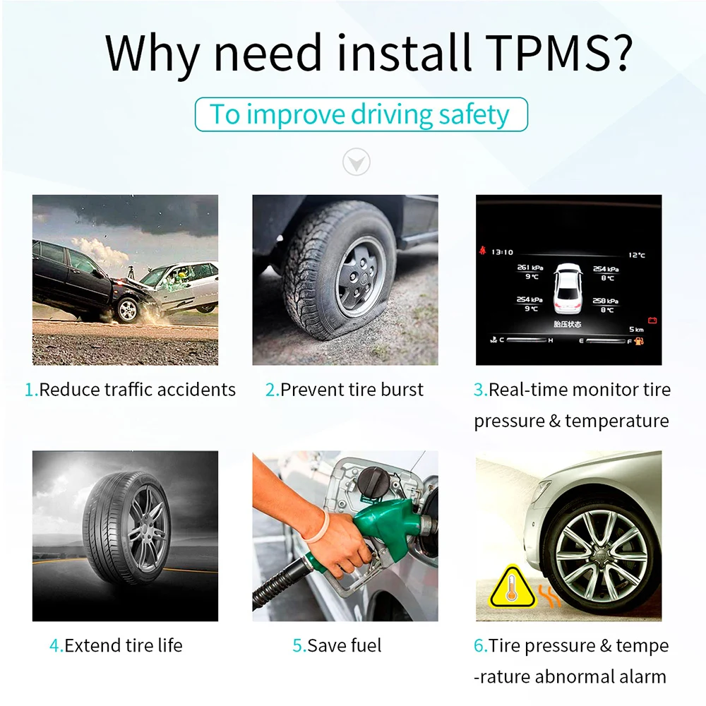 USB система контроля давления в шинах автомобиля TPMS для Android навигации 4 внешних датчика звуко-световая сигнализация измерения давления