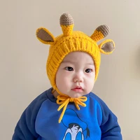 autumn and winter baby hat new plus velvet warm childrens antlers ear protection baby wool knitting funny bonnet outdoor