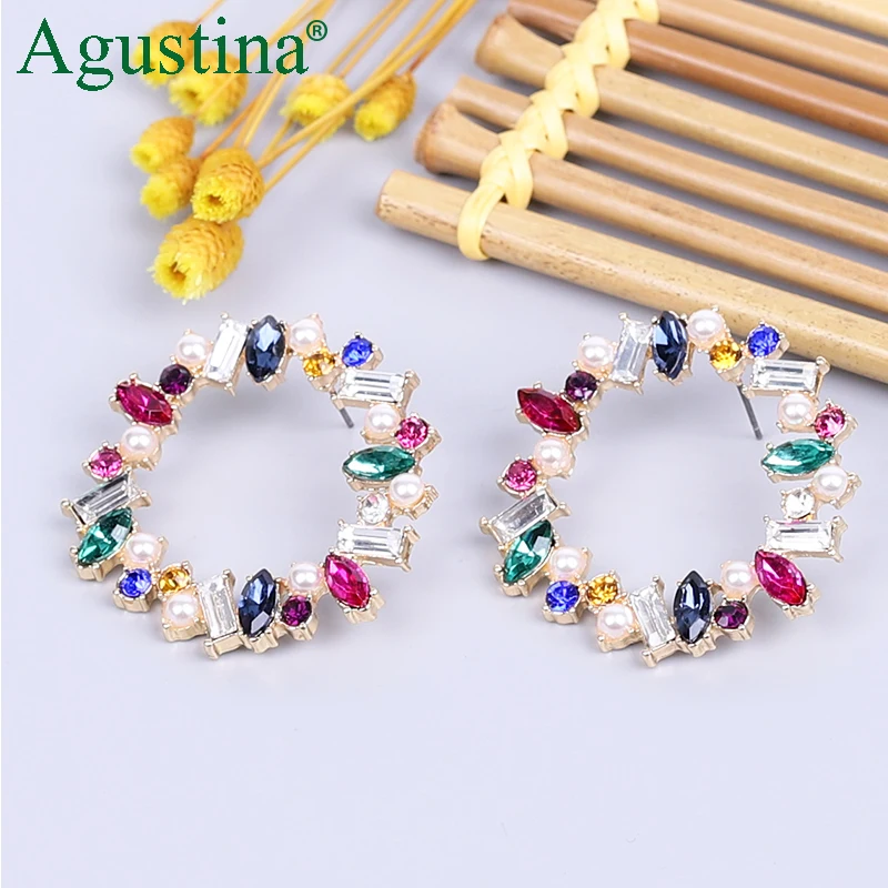 

Agustina hoop earrings fashion jewelry crystal earrings women drop earrings geometry circle earring rhinestone earings luxury cc
