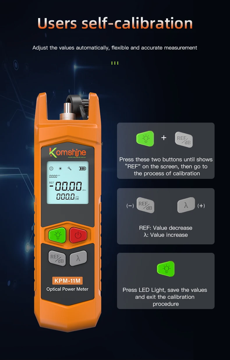 

KPM-11M Komshine Fiber Optical Power Meter Mini OPM Medidor de potencia PT Support FC/SC/ST interface Free Shipping