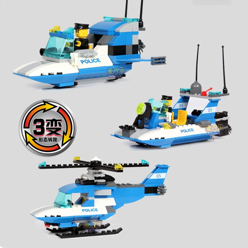 

205pcs 3in1 Police Boat Model DIY Fight Inserted Building Blocks Kids Educational Toys Brain Game Toy Brick Gift
