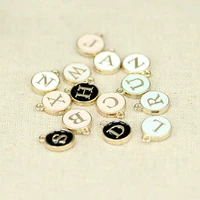 26pcs 1215mm round gold enamel alphabet charms color capital letter beads initial pendants alloy jewelry making accessories diy