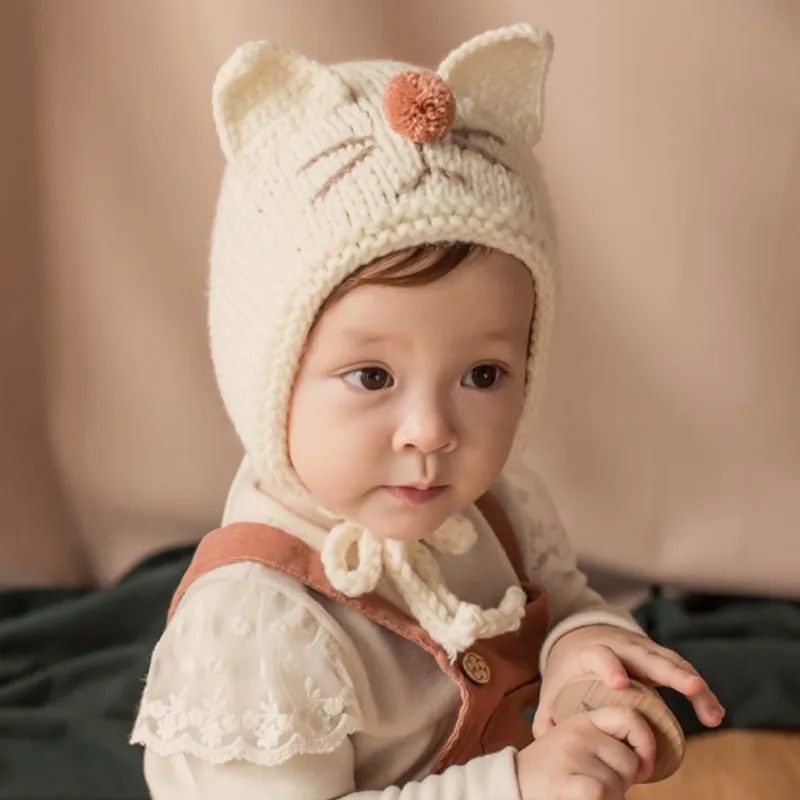 Осень-зима для новорожденных милый Шапки крючком трикотажные шапки без полей с