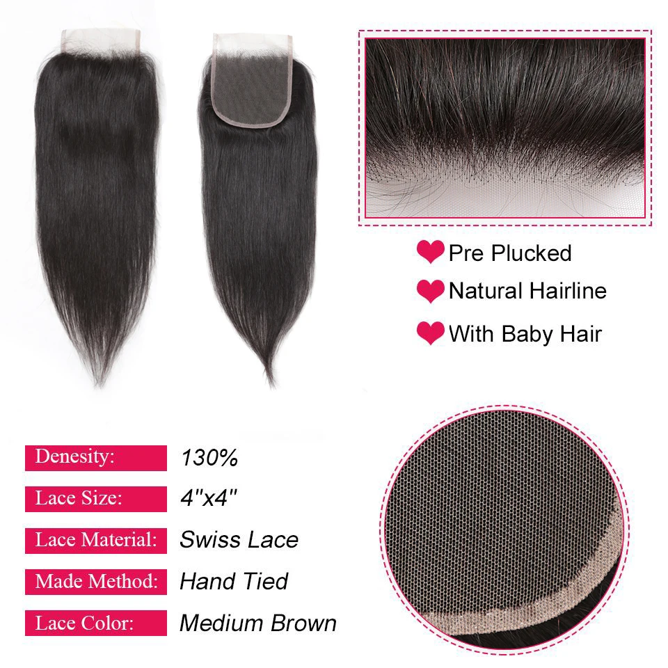 Alibaby бразильские прямые волосы 3 пряди Remy человеческие для наращивания с 4*4