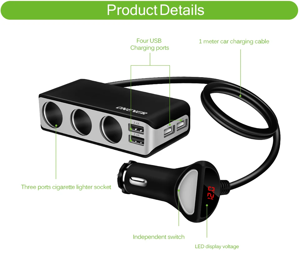 4 USB порта 3 Way автомобильный прикуриватель разветвитель 120 Вт выходной адаптер