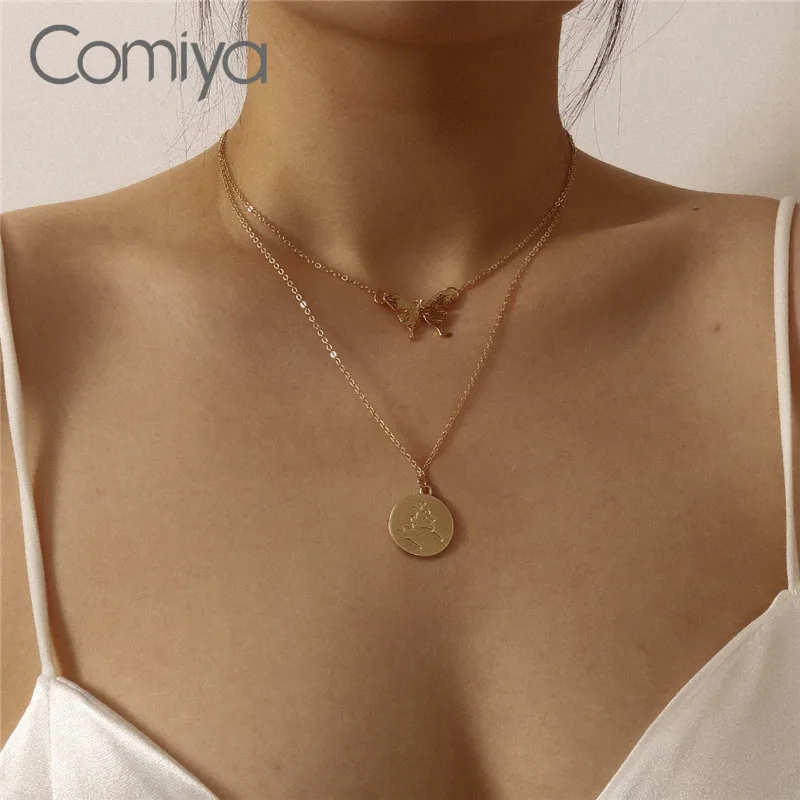 Ожерелье-чокер женское Двухслойное золотистого цвета с круглой