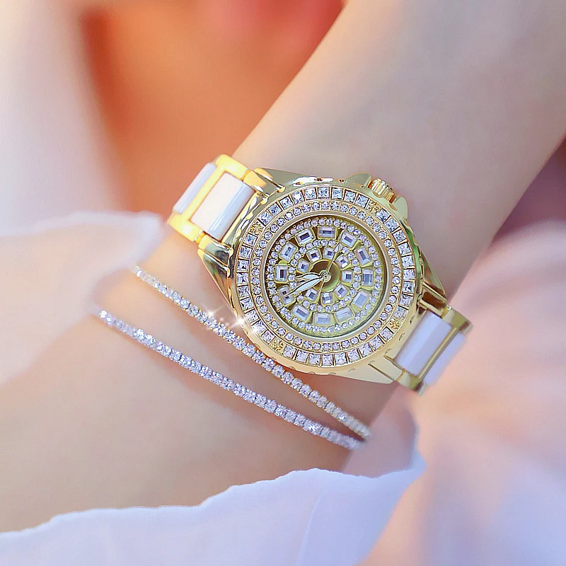 Часы женские кварцевые со стразами Роскошные наручные с циферблатом браслетом |