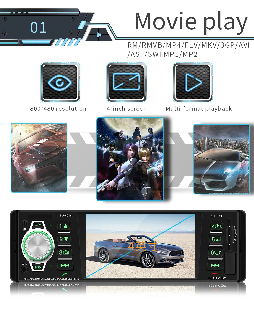 1 Din FM радио автомобиля 4 дюйма TFT экран Bluetooth Mp5 плеер USB/SD AUX Стерео Авторадио