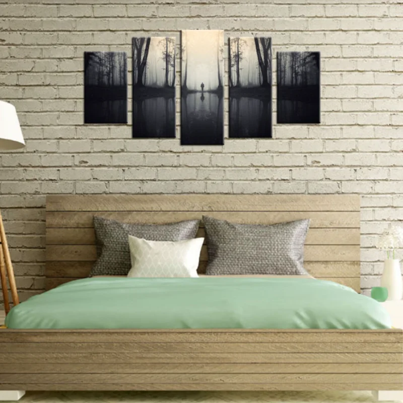 

Scenery Poster Wall Art Canvas Painting Modern Nordic Foggy Forest Landscape Picture Home Art Decor Prints for Living Room