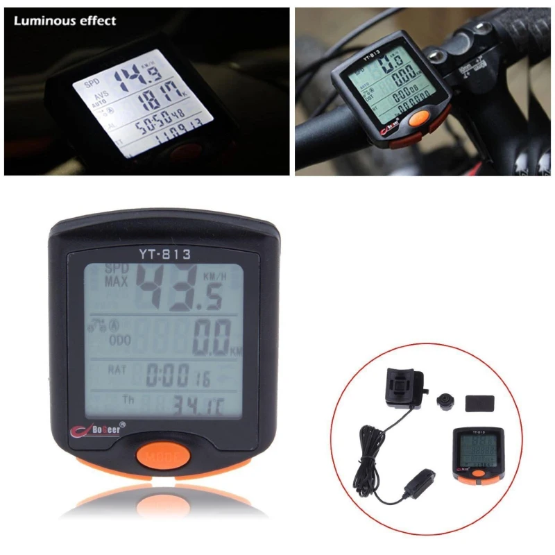 BOGEER Bicycle Computer YT-813 Bicycle Speedomet Mountain Bike Luminous Tachometer Riding Cable Code Table Cycling Speed Counter