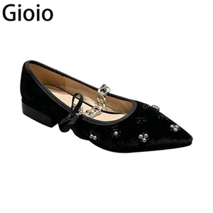 Fashion Womens Shoes Mary Jane Style Ladies Shoes Low Heel Shallow Mouth velvet pointed shallow Womens Shoes Party Shoes women